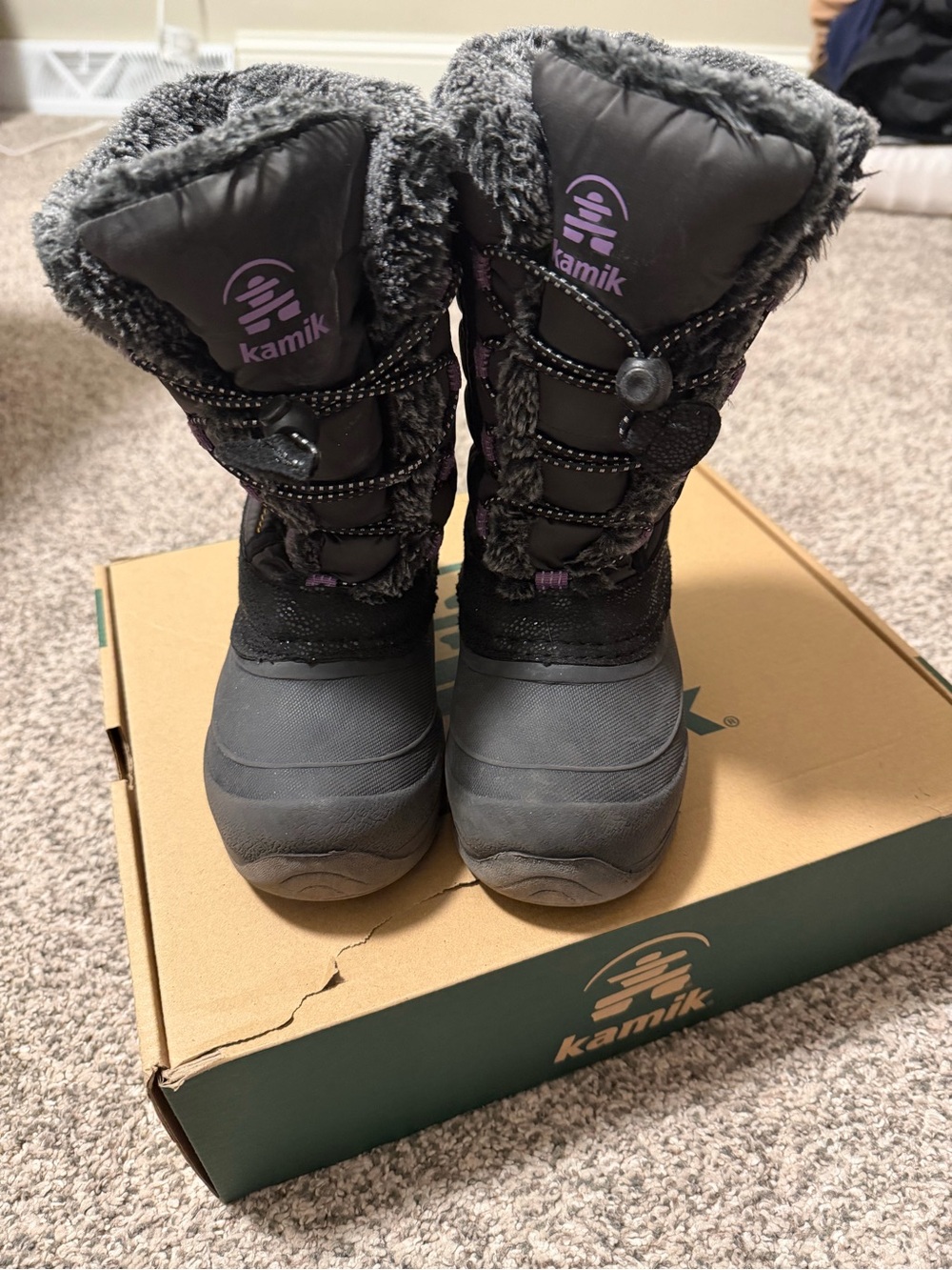 Kamik Kids Black and Purple Insulated Snow Boots